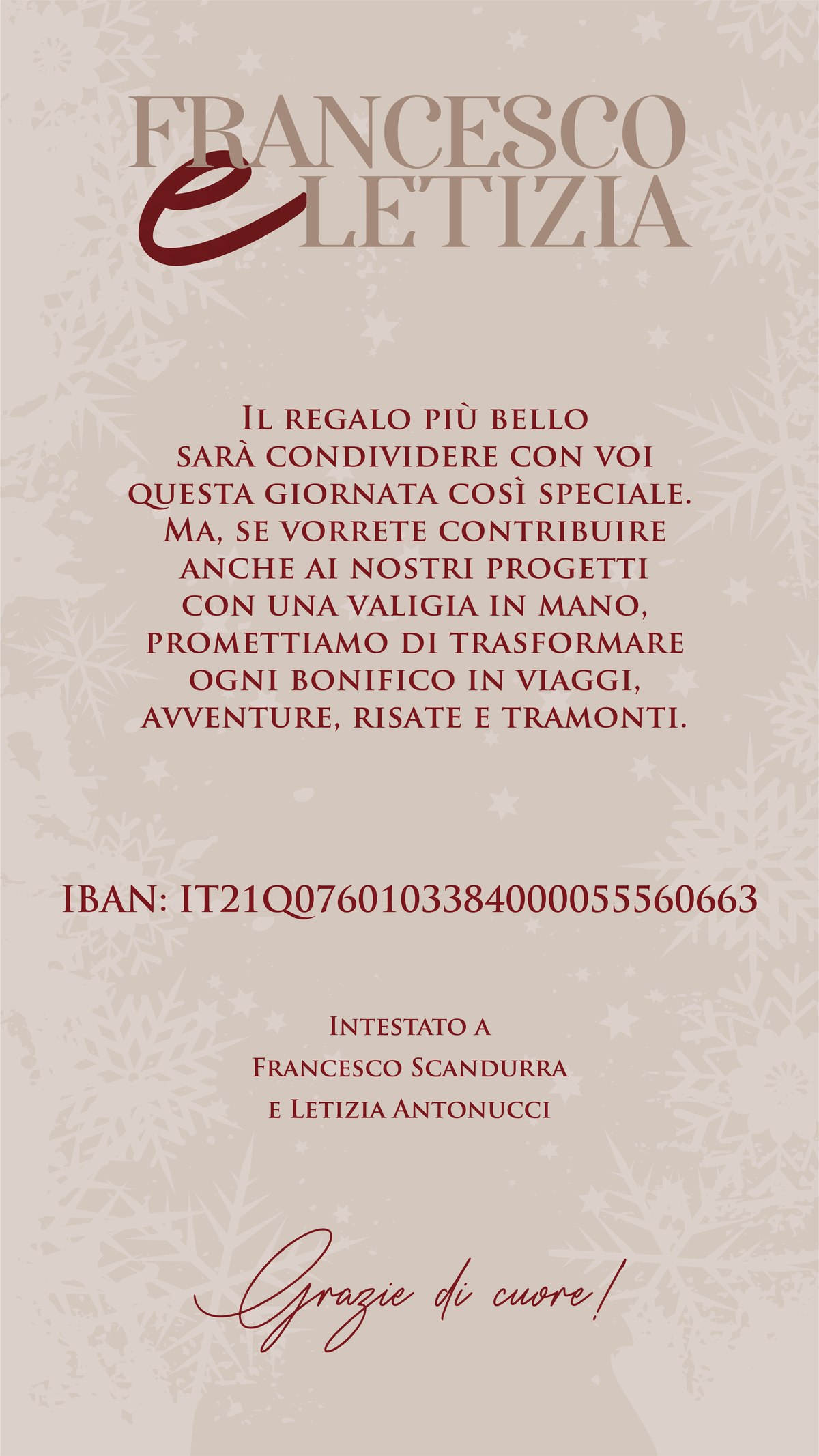 Coordinate bancarie per un regalo di nozze